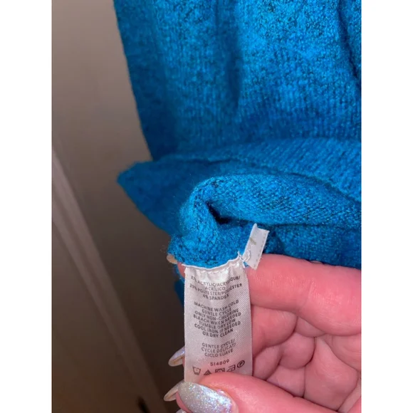 LOFT Teal Cowl Neck Sweater XS Blue Knit Business Casual Minimalist - Picture 7 of 9